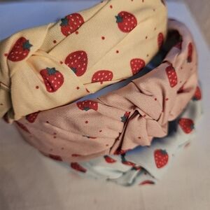 Charming Strawberry Print Headbands - Yellow , Pink, Blue🍓🍓🍓Bundle Of 6